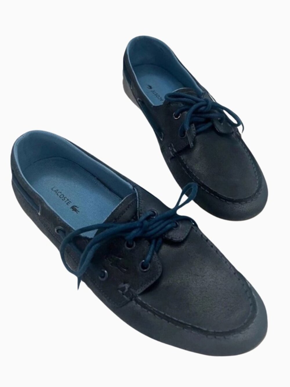 Lacoste Navire Leather Boat Shoes Men Sz 9.5 Blue Preppy Designer Casual Coastal